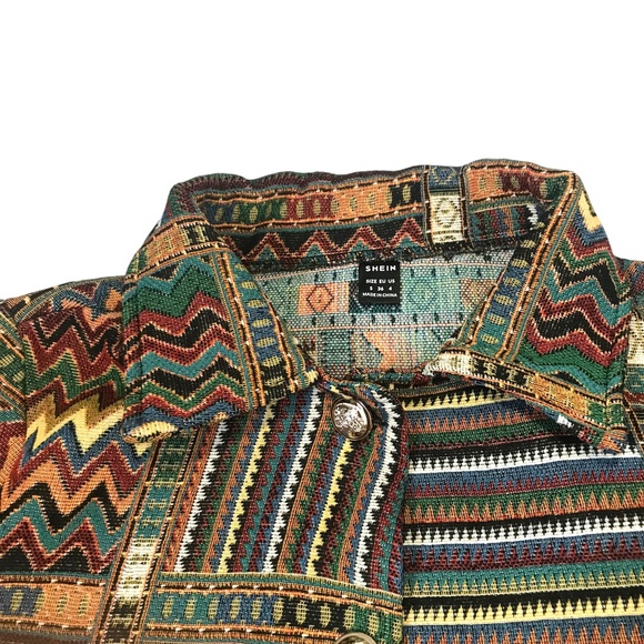 Geometric Patchwork Jacket | Boho Vintage-Style Tapestry Coat - Picture 4 of 12